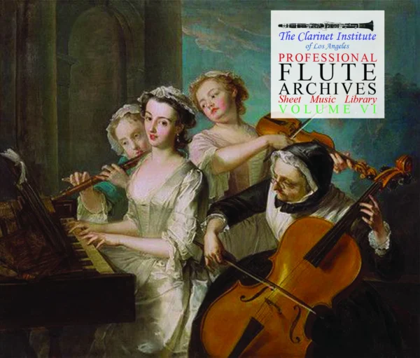 Cover for Flute Sheet Music, Vol. 6 showing an 18th century painting of musicians playing around a keyboard