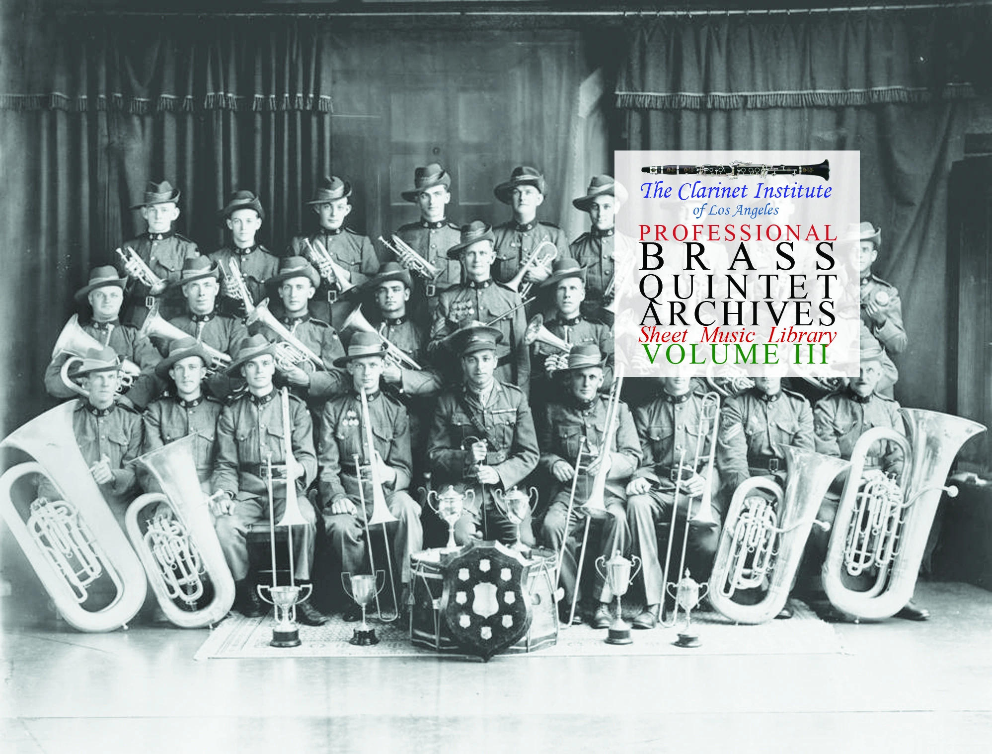 Brass Quintet Sheet Music, Vol. 3 cover image showing photo of 19th century brass band