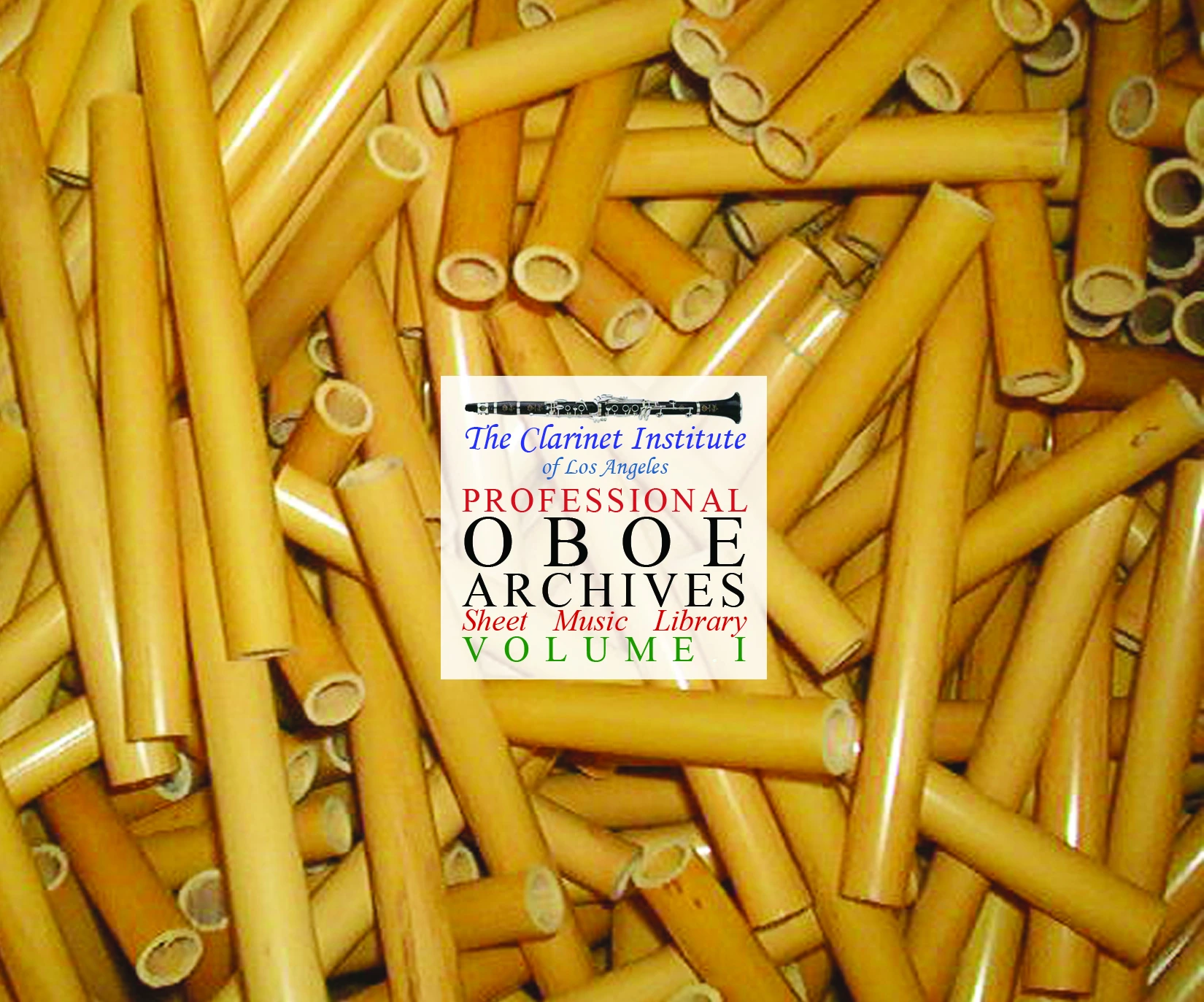Oboe Sheet Music, Vol. 1 cover photo showing a pile of reeds