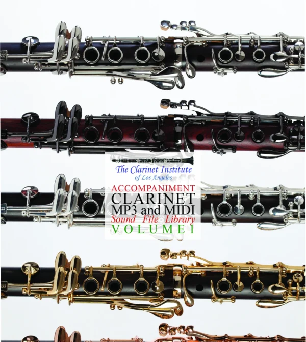 Cover for Clarinet Sound Files, Vol. 1 showing different colored clarinets