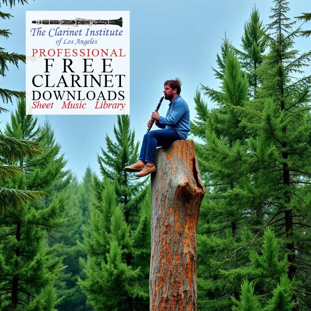 Free Clarinet Sheet Music Man in Tree Cover of Free Clarinet Sheet Music showing a man playing the clarinet while sitting on a tree