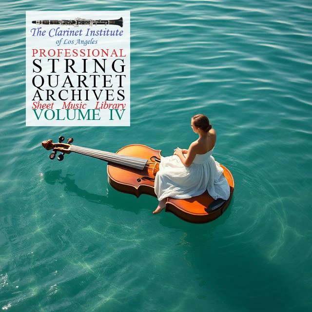 Cover for String Quartet Sheet Music, Vol. 4 showing a floating violin on a lake