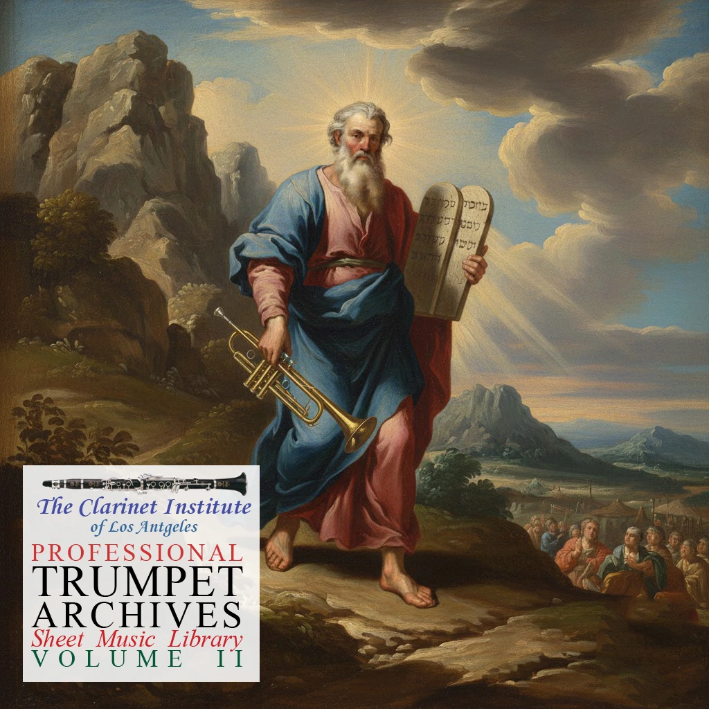 Cover for Trumpet Sheet Music, Vol. 2 depicting Moses carrying a trumpet