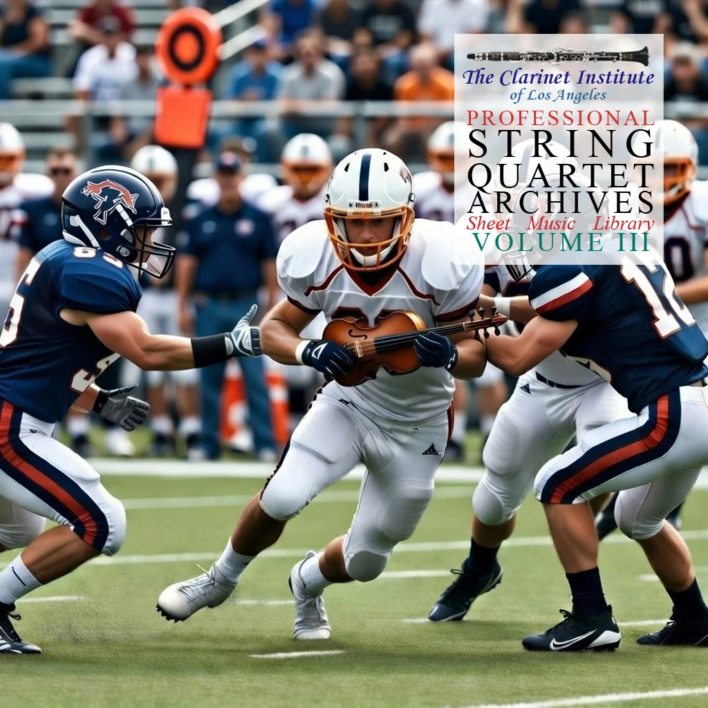 Cover for String Quartet sheet music, Vol. 3 depicting a football player carrying a violin