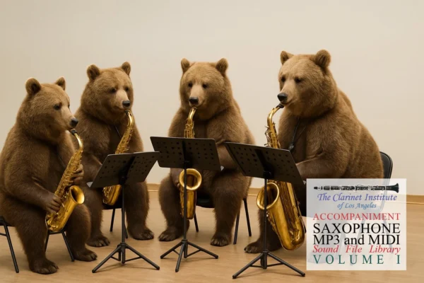 Cover for Saxophone Sound Files Accompaniment showing a bear sax quartet