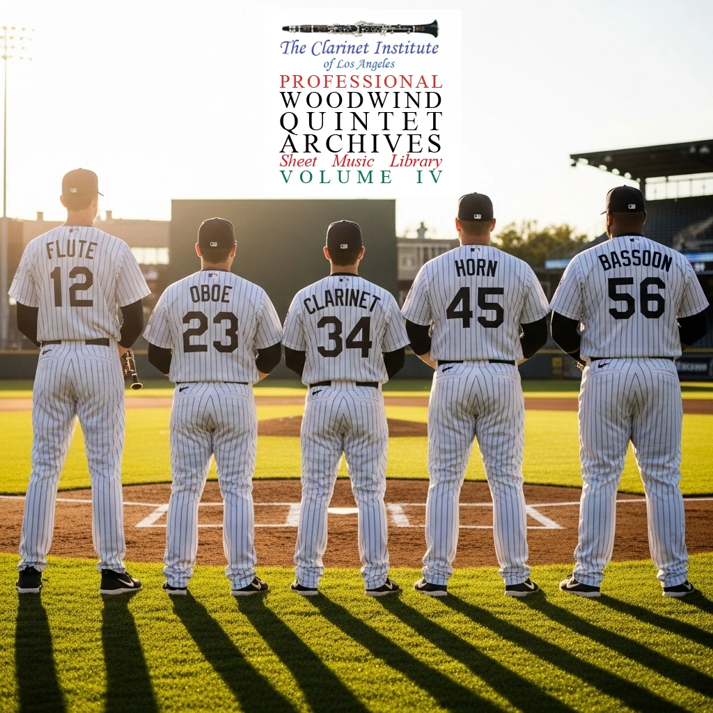 Cover for Woodwind Quintet sheet music, Vol. 4 depicting baseball players