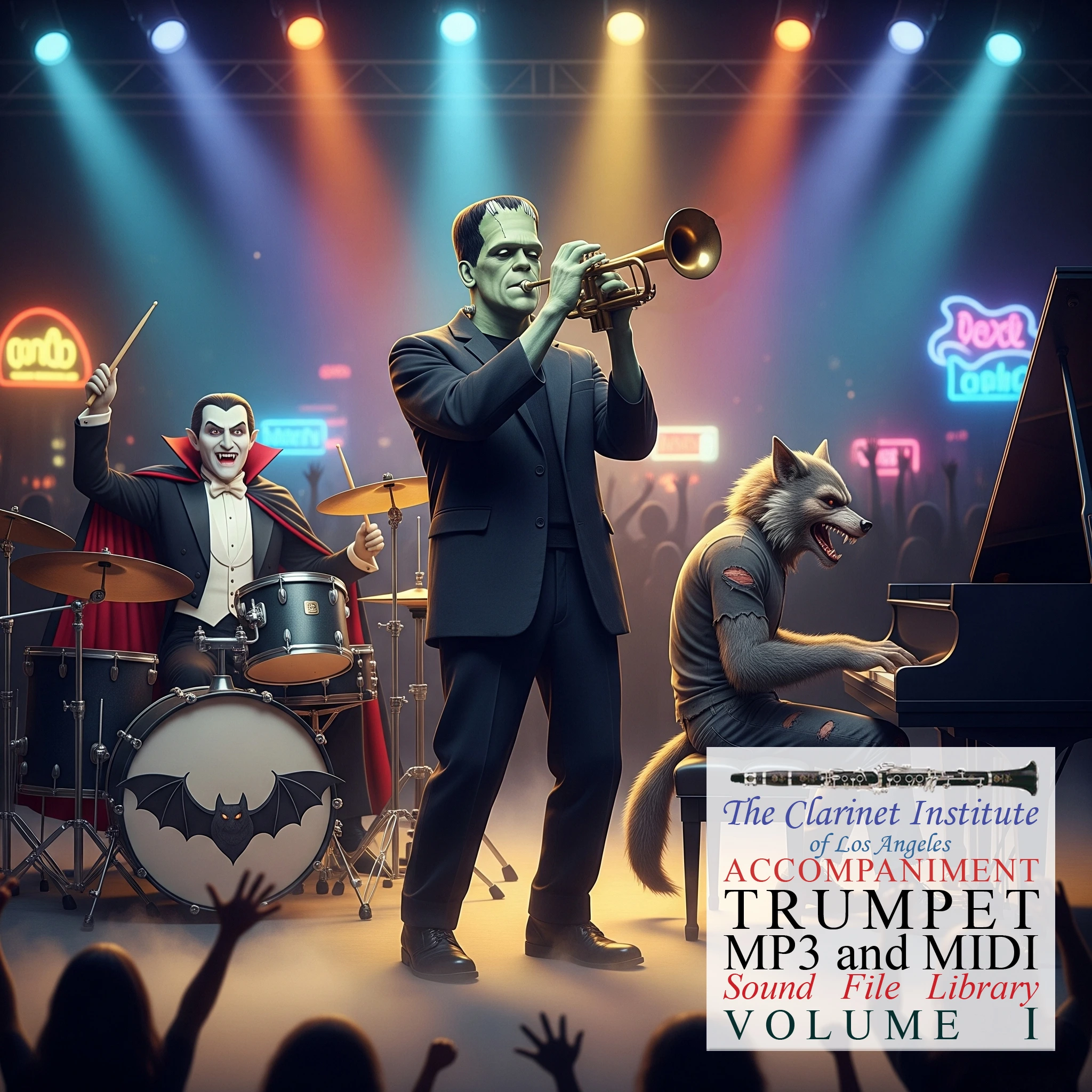 Cover for Trumpet Sound Files, Vol. 1 showing a monster band