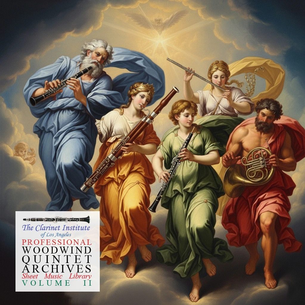 Cover art for "Woodwind Quintet, Vol. 2" featuring a classical painting of Greco-Roman gods.