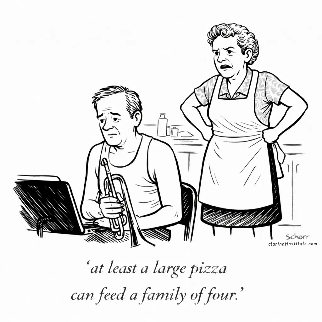 Cartoon of pizza can feed a family