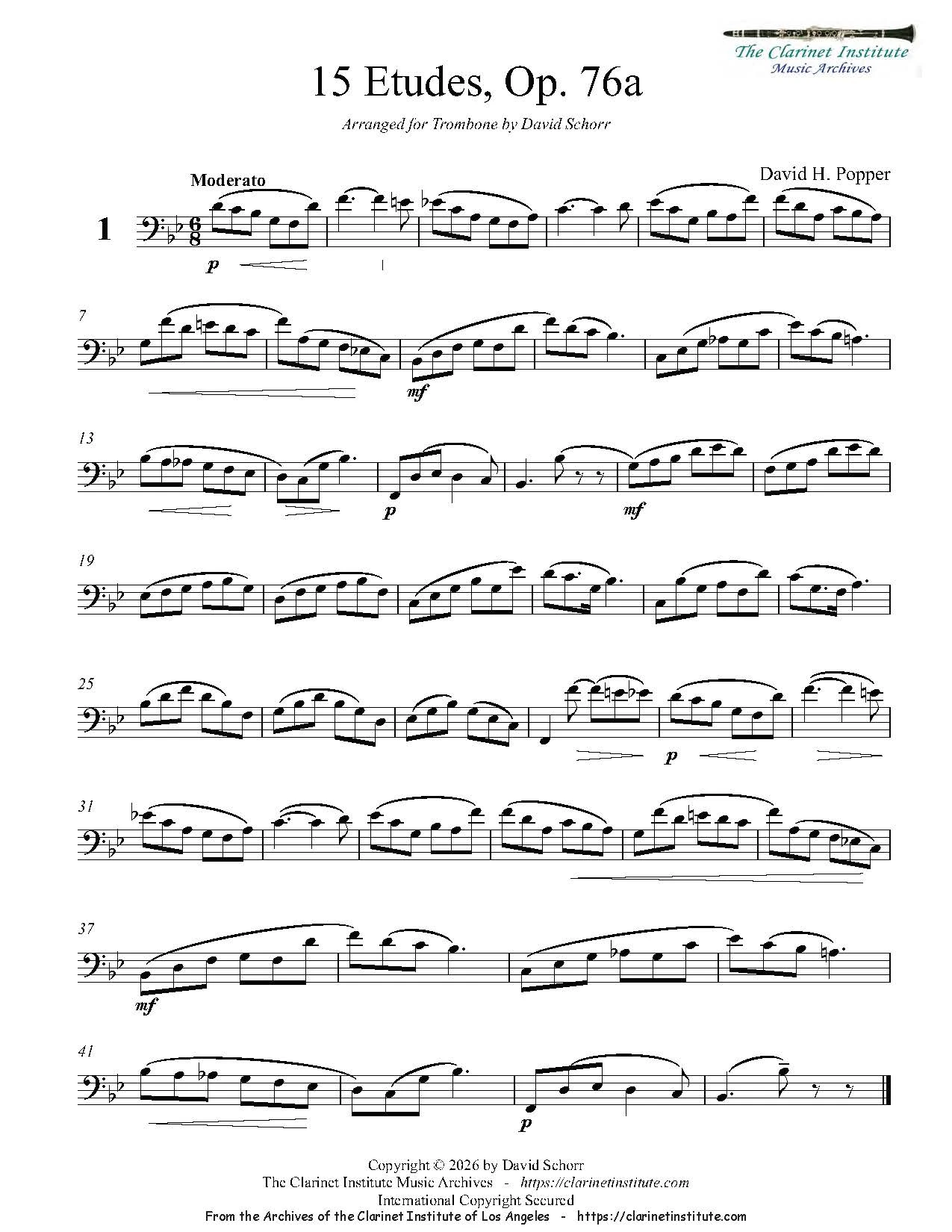 Trombone 4 Popper, David - 15 Cello Etudes